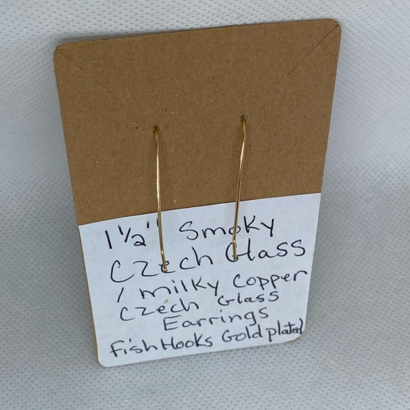 Handcrafted White/Copper/Gray Czech Cut Glass 18k Gold Plated FishHook Earrings - Picture 7 of 8